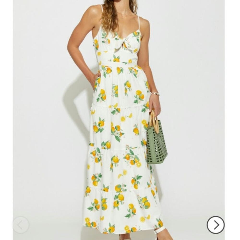 Mi Ami Francesca's Giana Orange Fruit Print White Maxi Dress Boho Chic Summer M - Picture 2 of 16